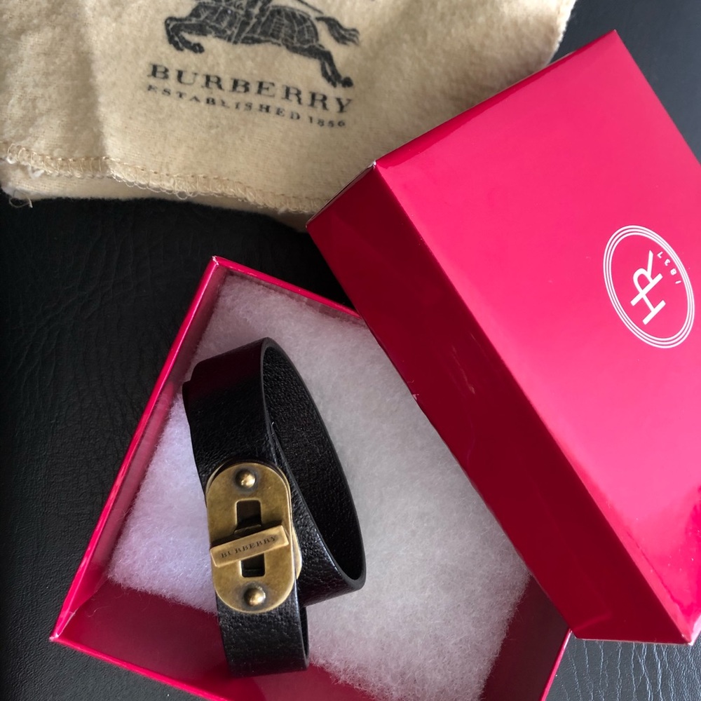 Burberry Black Leather Bracelet with Gold-Tone Clasp